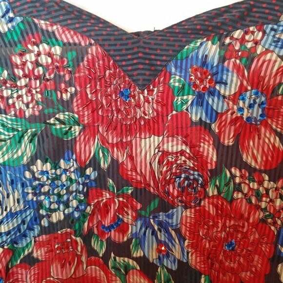 Vintage Diane Freis Beaded Bubble Top Waist Sash Floral Crinkle Satin Boho - Picture 6 of 12